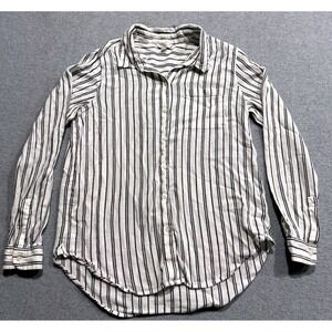 Lucky Brand Womens Striped Button Down Shirt White Black Cotton Viscose Size M